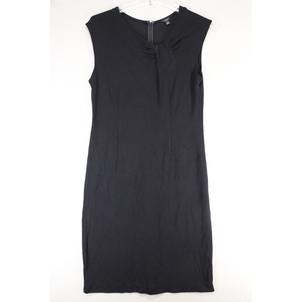 Ann Taylor Sheath Dress Knot Neck Womens 12 Black Rayon Minimalist Workwear